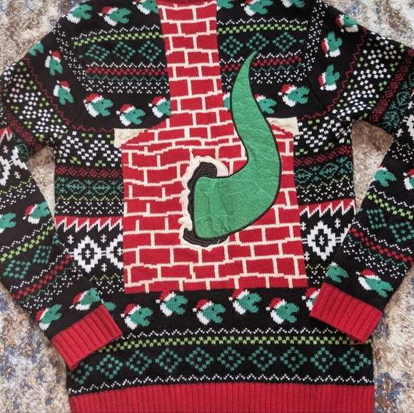 Blizzard Bay Ugly Christmas Sweater Mens Dinosaur T-Rex Holiday Party - Picture 4 of 4